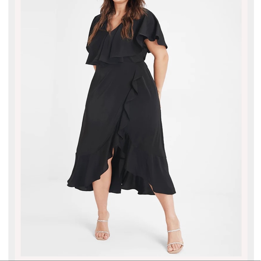 Black V Neck Ruffle Maxi Dress